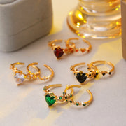 Open Heart All-match Copper Inlaid Zircon Ring Suit