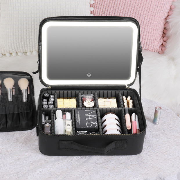 Smart LED Makeup Case with Mirror Large Travel Cosmetic Bag