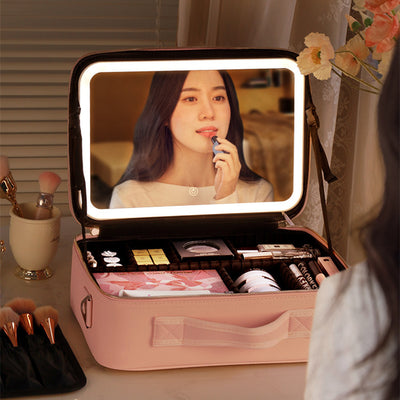 Smart LED Makeup Case with Mirror Large Travel Cosmetic Bag