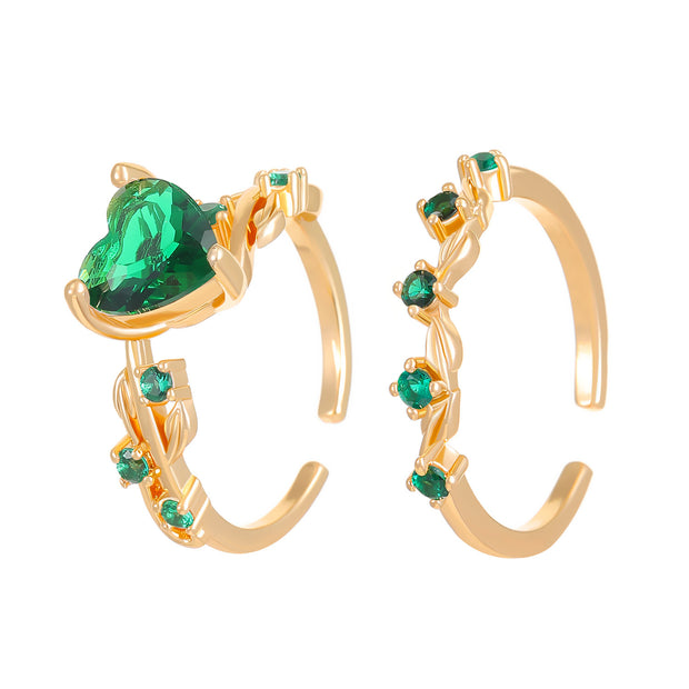 Open Heart All-match Copper Inlaid Zircon Ring Suit