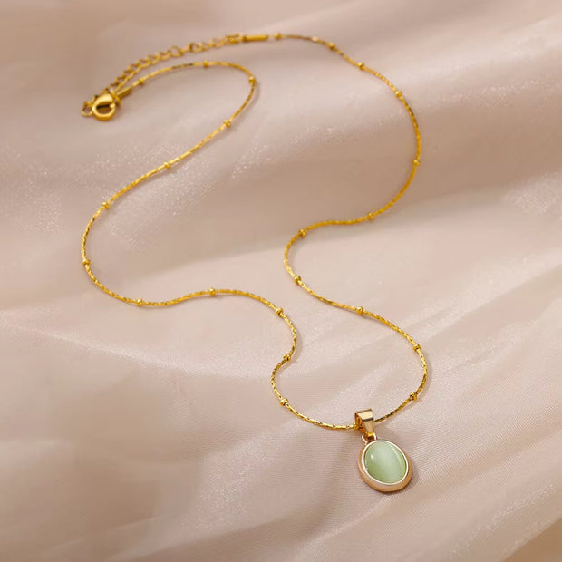 Oval Cat's Eye Pendant Titanium Steel Necklace Niche