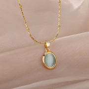 Oval Cat's Eye Pendant Titanium Steel Necklace Niche