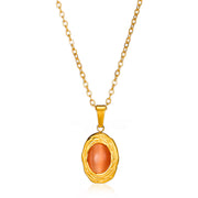 Oval Cat's Eye Pendant Titanium Steel Necklace Niche