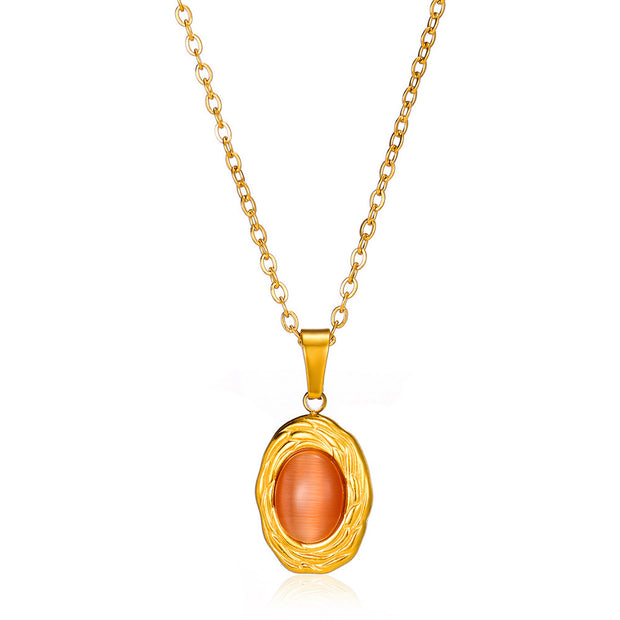 Oval Cat's Eye Pendant Titanium Steel Necklace Niche