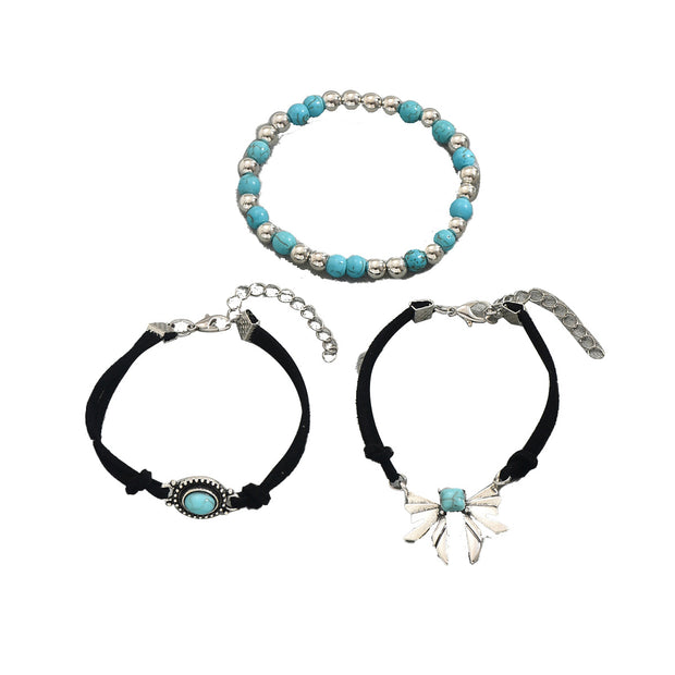 Geometric Butterfly Turquoise Design Bracelet Three-piece Set