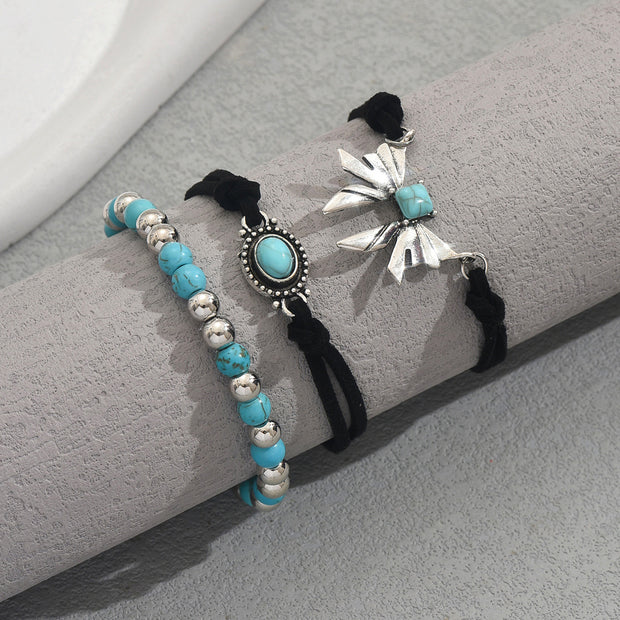 Geometric Butterfly Turquoise Design Bracelet Three-piece Set