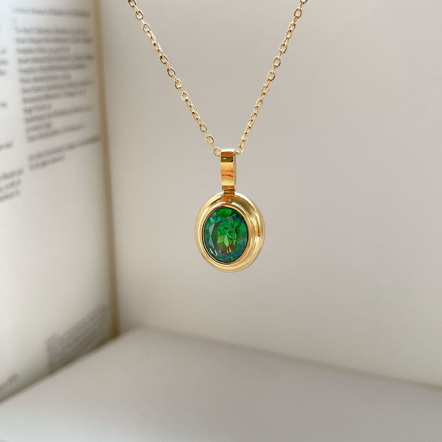 Emerald Ruby Inlaid Diamond Pendant Necklace