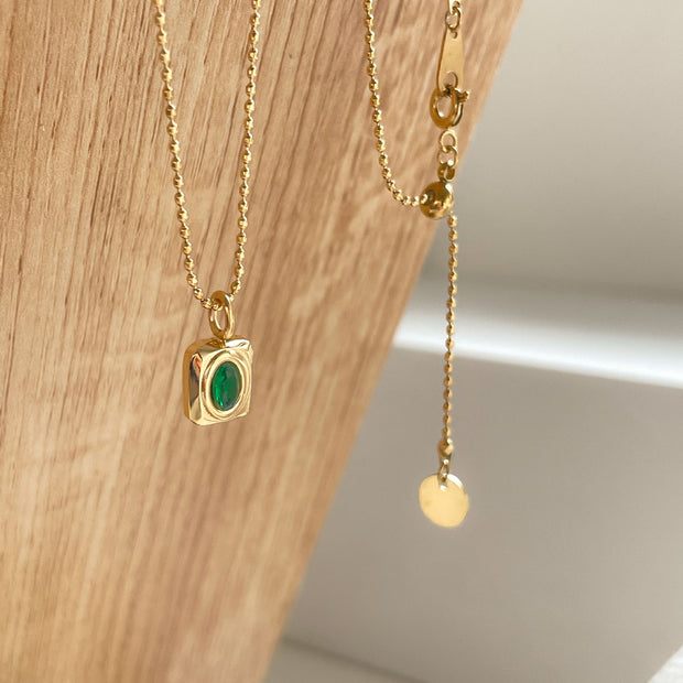 Emerald Ruby Inlaid Diamond Pendant Necklace