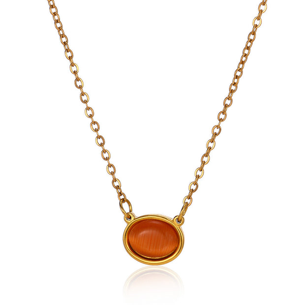 Oval Cat's Eye Pendant Titanium Steel Necklace Niche