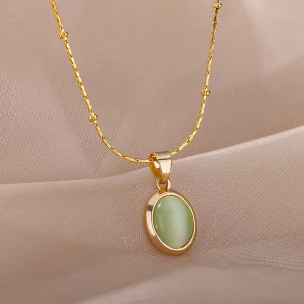 Oval Cat's Eye Pendant Titanium Steel Necklace Niche