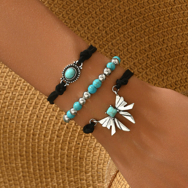Geometric Butterfly Turquoise Design Bracelet Three-piece Set