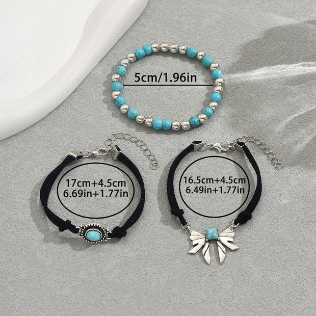 Geometric Butterfly Turquoise Design Bracelet Three-piece Set