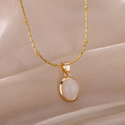 Oval Cat's Eye Pendant Titanium Steel Necklace Niche