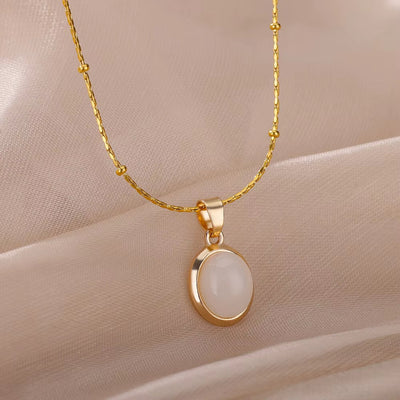 Oval Cat's Eye Pendant Titanium Steel Necklace Niche