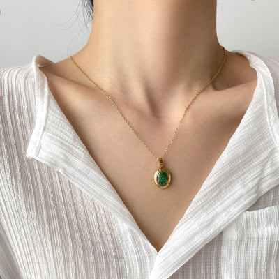 Emerald Ruby Inlaid Diamond Pendant Necklace
