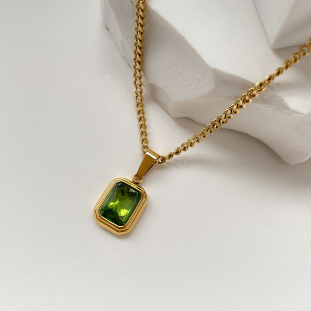 Emerald Ruby Inlaid Diamond Pendant Necklace