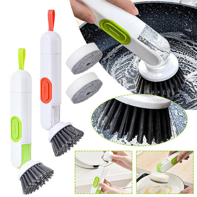 Long Handle Liquid-Filled Cleaning Brush With Two Replacement Heads