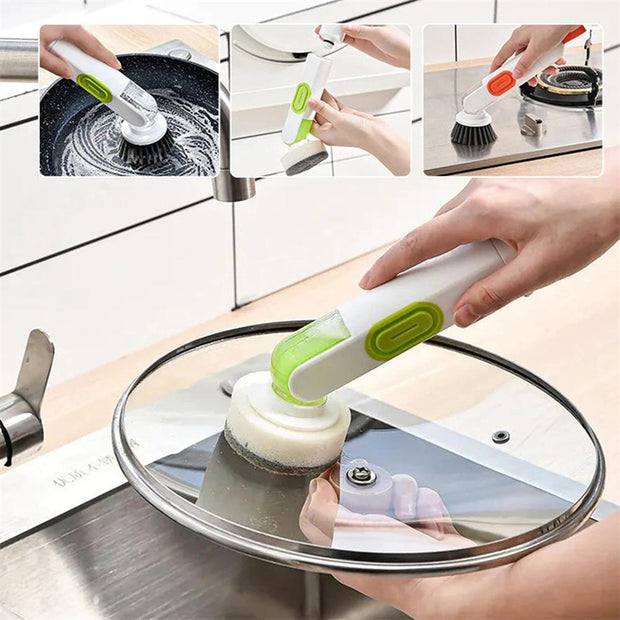 Long Handle Liquid-Filled Cleaning Brush With Two Replacement Heads